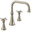 imageMoen TS44505BG Colinet Two Handle Arc DeckMount Roman Tub Faucet Trim with Cross Handles Valve Required Brushed GoldBrushed Nickel