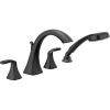 imageMoen Voss Matte Black TwoHandle Deck Mount Roman Tub Faucet Trim Kit with Handshower Valve Required T694BL
