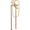imageMoen Weymouth Brushed Gold TwoHandle Freestanding Tub Filler with CrossHandles and Handshower S22105BG