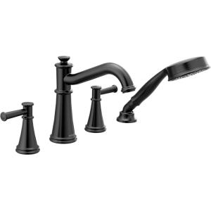 imageMoen Belfield Matte Black TwoHandle Deck Mount Roman Tub Faucet Trim Kit with Handshower Valve Required T9024BL