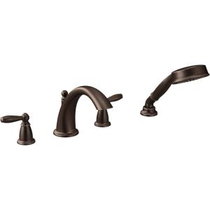 imageMoen Brantford Oil Rubbed Bronze TwoHandle Deck Mount Roman Tub Faucet Trim Kit with Single Function Handshower Valve Required T924ORB