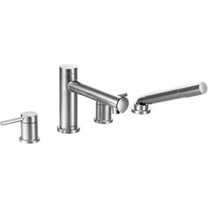 imageMoen T394 Align 2Handle Deck Mount Modern Roman Tub Faucet Trim Kit Valve Required Including Single Function Handshower ChromeChrome