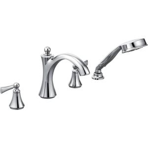 imageMoen T654BN Wynford TwoHandle Diverter Roman Tub Faucet Includes Hand Shower without Valve Brushed NickelChrome