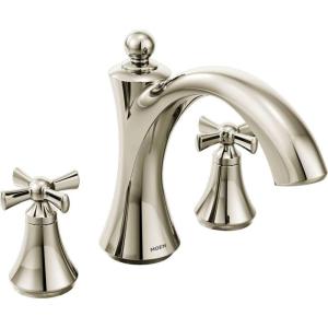 imageMoen T657 Wynford TwoHandle Non Diverter Roman Tub Faucet ChromePolished Nickel