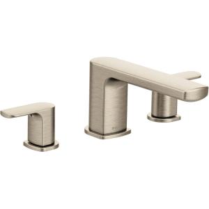 imageMoen T935 Rizon TwoHandle Deck Mount Modern Roman Tub Faucet Trim Valve Required ChromeBrushed Nickel