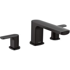 imageMoen T935 Rizon TwoHandle Deck Mount Modern Roman Tub Faucet Trim Valve Required ChromeMatte Black
