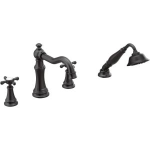 imageMoen TS21102 Weymouth TwoHandle Diverter Roman Tub Faucet Includes Hand Shower ChromeMatte Black