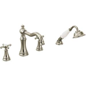 imageMoen TS21102 Weymouth TwoHandle Diverter Roman Tub Faucet Includes Hand Shower ChromePolished Nickel