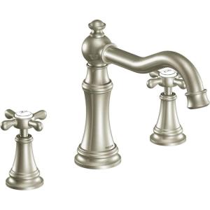 imageMoen TS22101BL Weymouth TwoHandle Roman Tub Faucet with Cross Handles Trim Kit Valve Required Trim Only Matte BlackBrushed Nickel