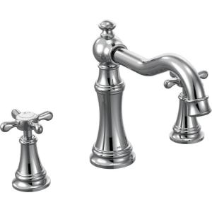 imageMoen TS22101BL Weymouth TwoHandle Roman Tub Faucet with Cross Handles Trim Kit Valve Required Trim Only Matte BlackChrome