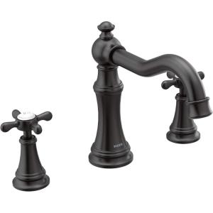 imageMoen TS22101BL Weymouth TwoHandle Roman Tub Faucet with Cross Handles Trim Kit Valve Required Trim Only Matte BlackMatte Black