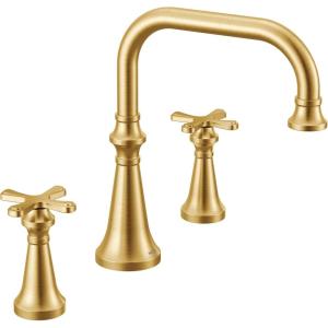 imageMoen TS44505BG Colinet Two Handle Arc DeckMount Roman Tub Faucet Trim with Cross Handles Valve Required Brushed GoldBrushed Gold