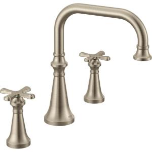 imageMoen TS44505BG Colinet Two Handle Arc DeckMount Roman Tub Faucet Trim with Cross Handles Valve Required Brushed GoldBrushed Nickel