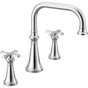 imageMoen TS44505BG Colinet Two Handle Arc DeckMount Roman Tub Faucet Trim with Cross Handles Valve Required Brushed GoldChrome
