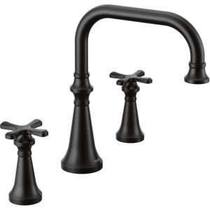 imageMoen TS44505BG Colinet Two Handle Arc DeckMount Roman Tub Faucet Trim with Cross Handles Valve Required Brushed GoldMatte Black