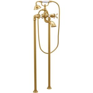 imageMoen Weymouth Brushed Gold TwoHandle Freestanding Tub Filler with CrossHandles and Handshower S22105BG