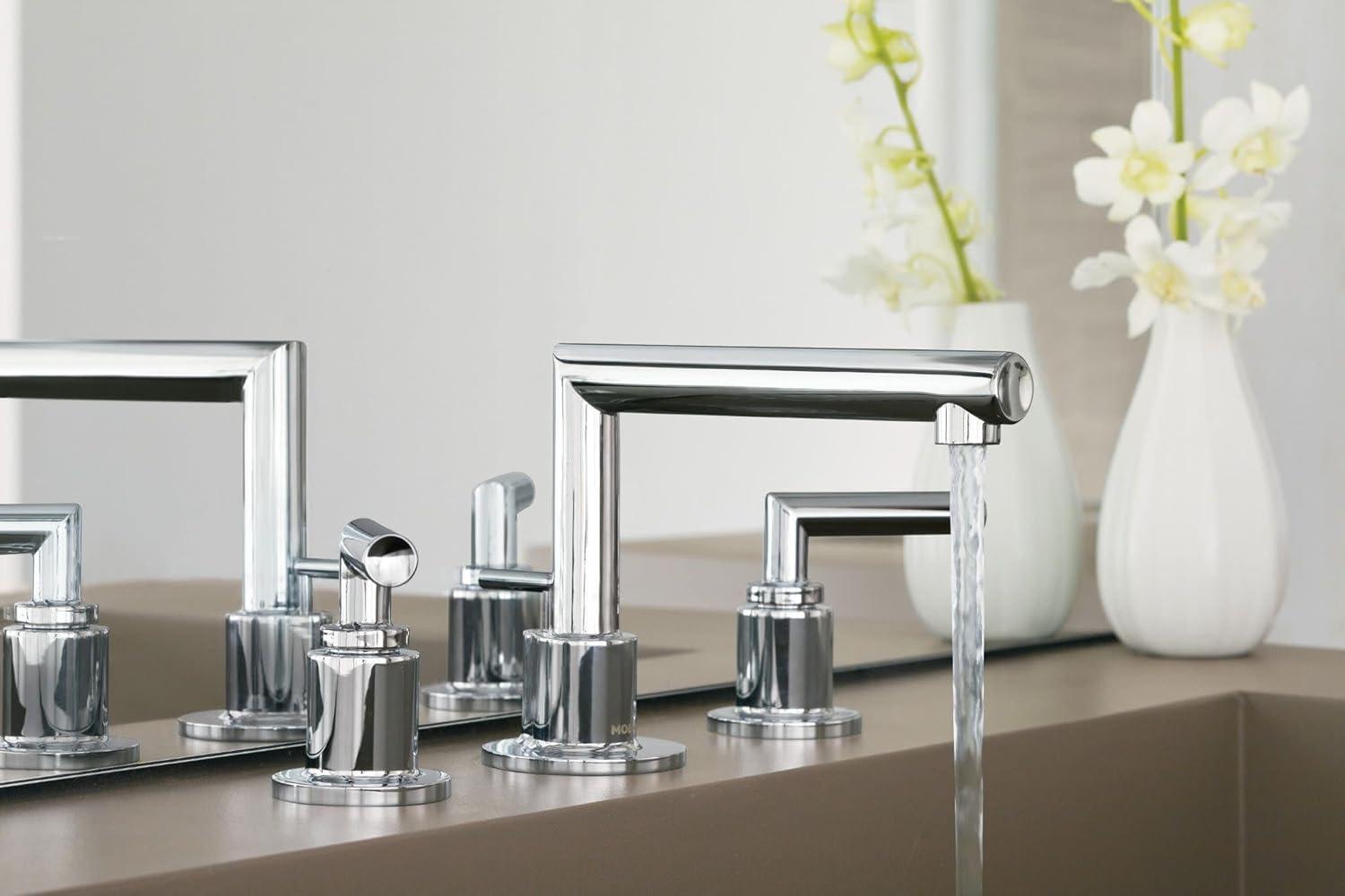 imageMoen TS43002BN Arris TwoHandle Modern 8 in Widespread Bathroom Faucet Trim Kit Valve Required Brushed NickelChrome