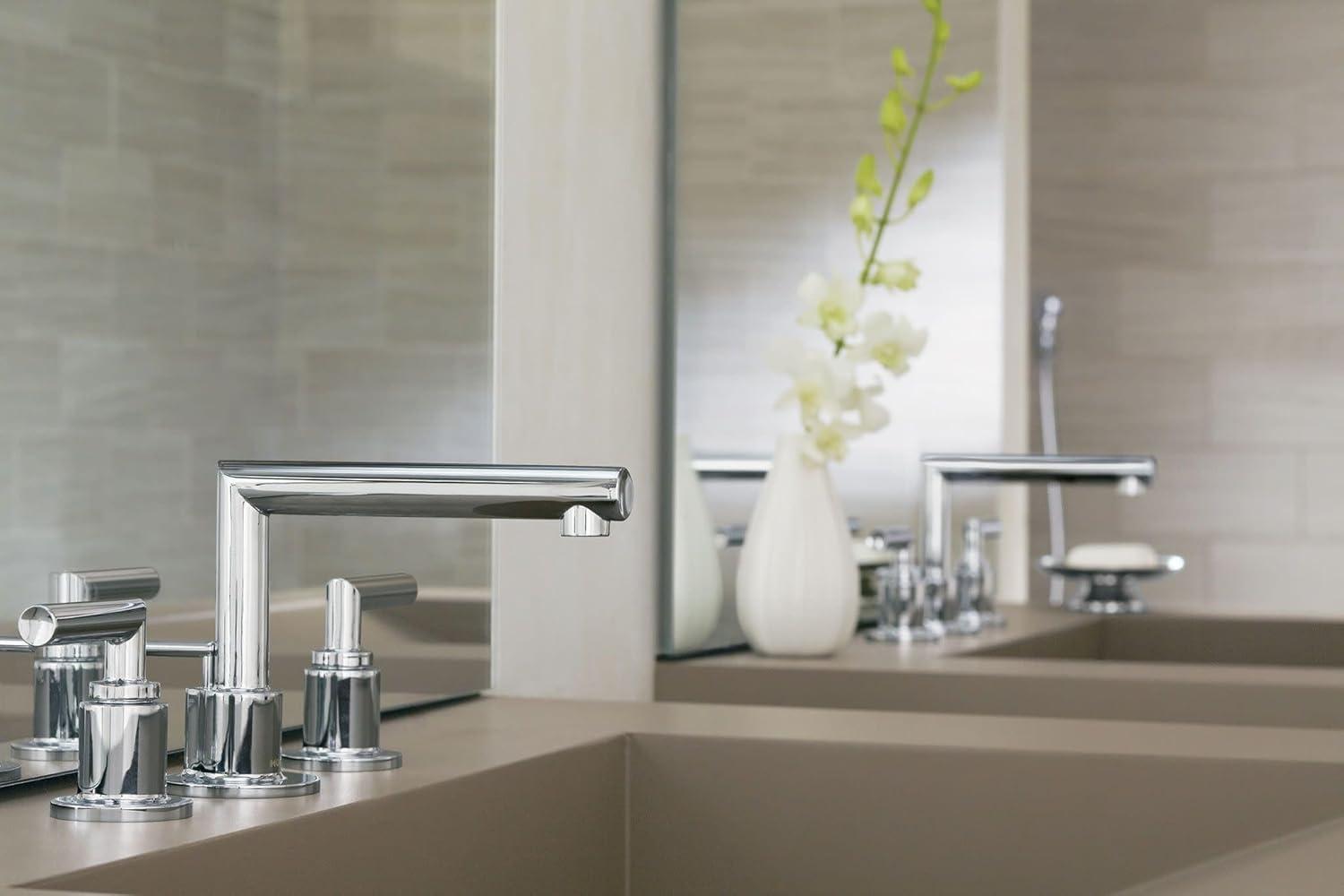 imageMoen TS43002BN Arris TwoHandle Modern 8 in Widespread Bathroom Faucet Trim Kit Valve Required Brushed NickelChrome