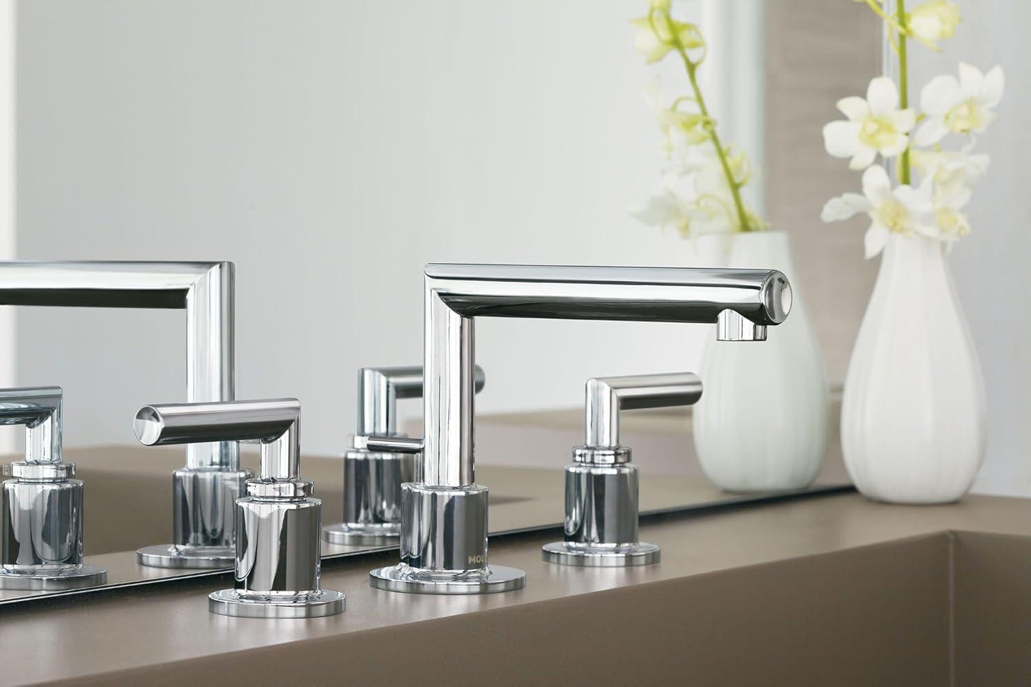 imageMoen TS43002BN Arris TwoHandle Modern 8 in Widespread Bathroom Faucet Trim Kit Valve Required Brushed NickelChrome