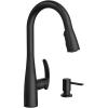 imageMoen Reyes Chrome OneHandle High Arc Pulldown Kitchen Faucet with Soap Dispenser and Power Boost 87932Matte Black