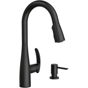 imageMoen Reyes Chrome OneHandle High Arc Pulldown Kitchen Faucet with Soap Dispenser and Power Boost 87932Matte Black