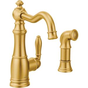 imageMoen S72101BG Weymouth OneHandle Traditional Kitchen Faucet with Side Sprayer Brushed GoldBrushed Gold