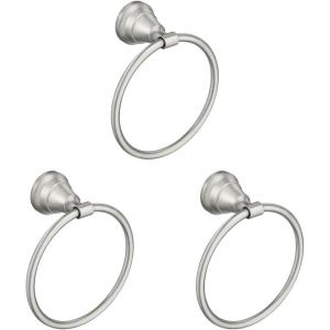 imageMoen Halle Brushed Nickel Moen MY0386BN Halle Single Post Bathroom Hand Towel Ring MY0386BNTowel Ring Pack of 3