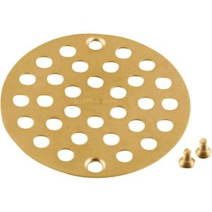 imageMoen 102763BN Shower Accessory ScrewIn Shower Strainer Drain Cover for Use with 3Inch Shower Drain 4Inch Brushed NickelBrushed Gold