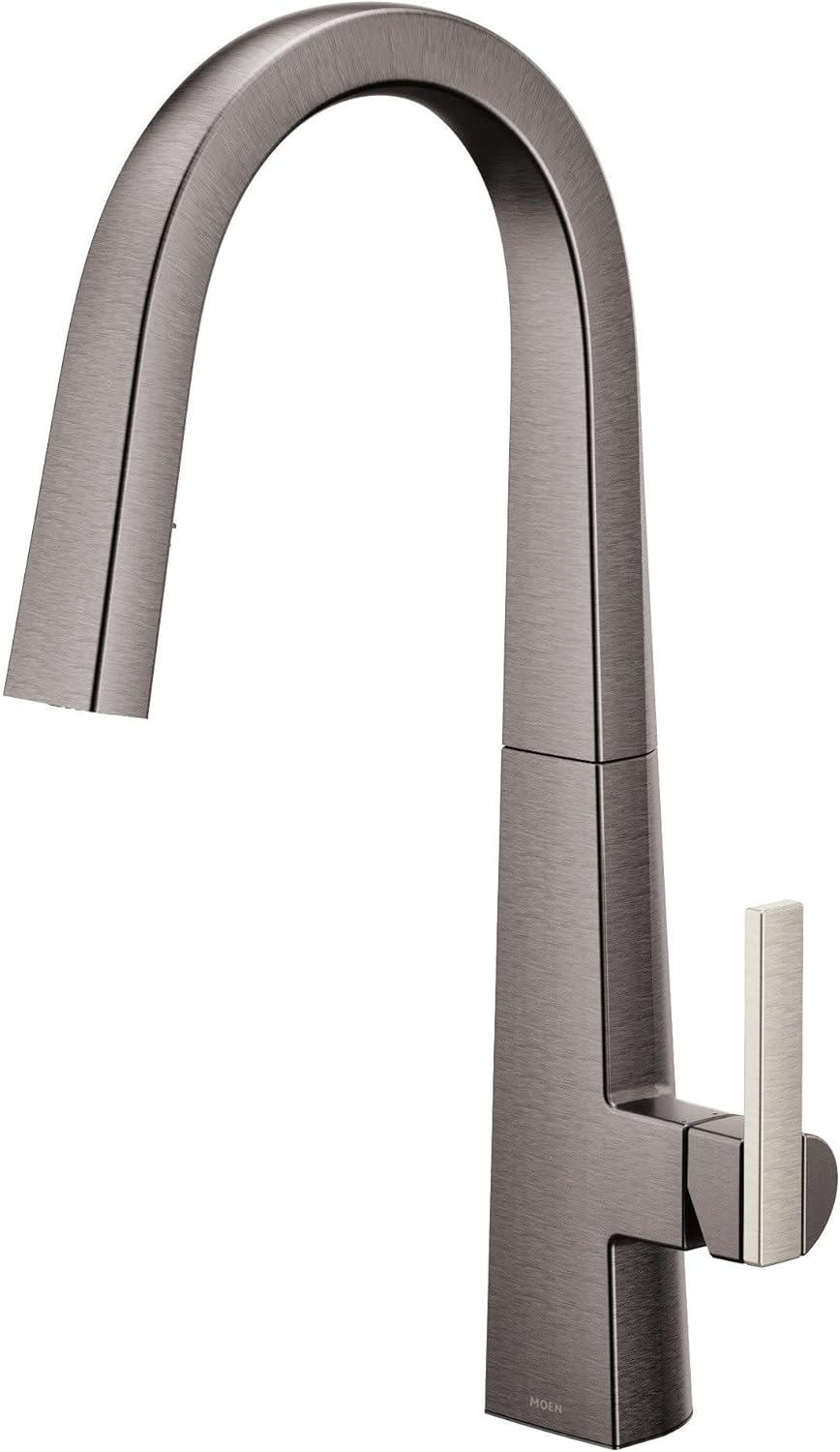 imageMoen S75005EVC Nio Smart Faucet Touchless Pull Down Sprayer Kitchen Faucet with Voice Control and Power Boost ChromeBlack Stainless