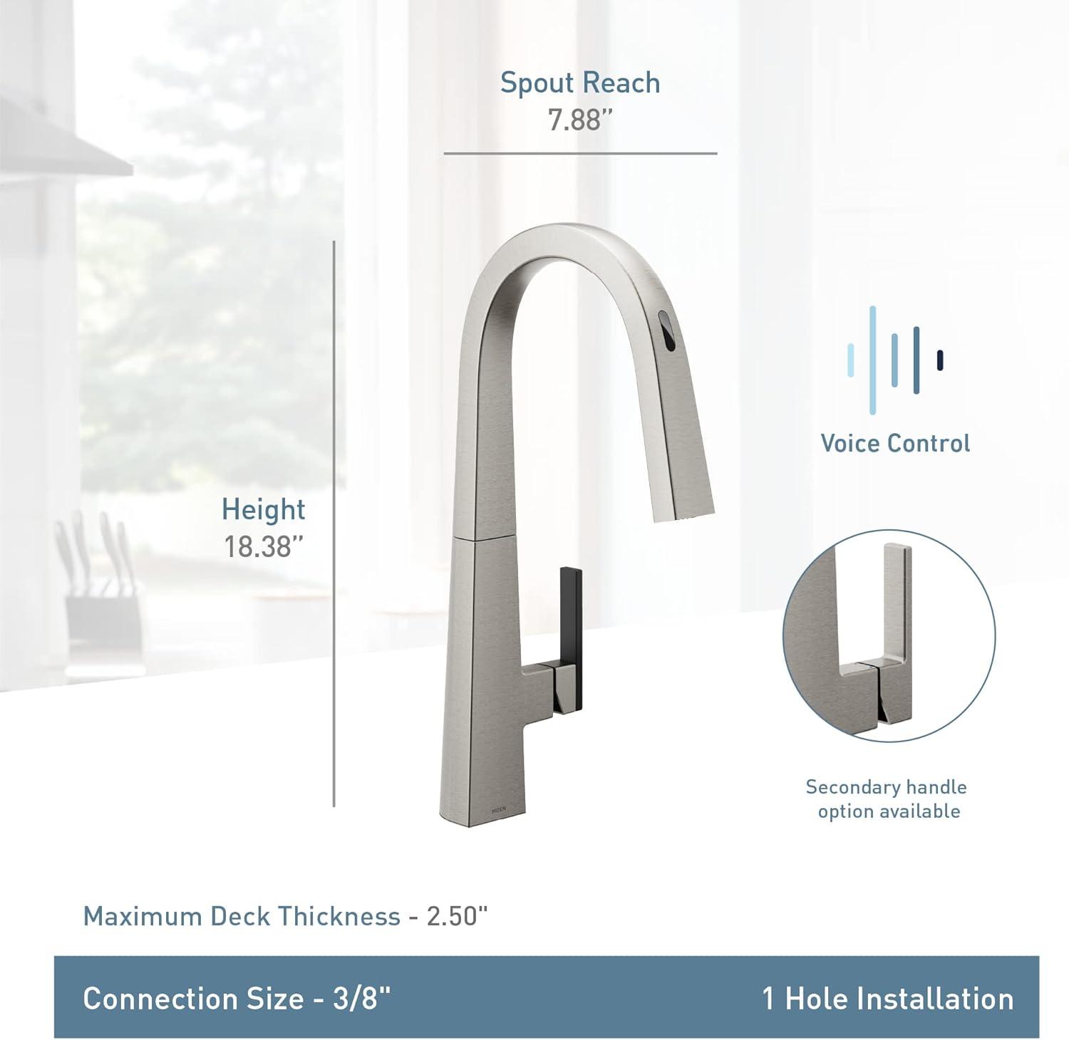 imageMoen S75005EVC Nio Smart Faucet Touchless Pull Down Sprayer Kitchen Faucet with Voice Control and Power Boost ChromeChrome