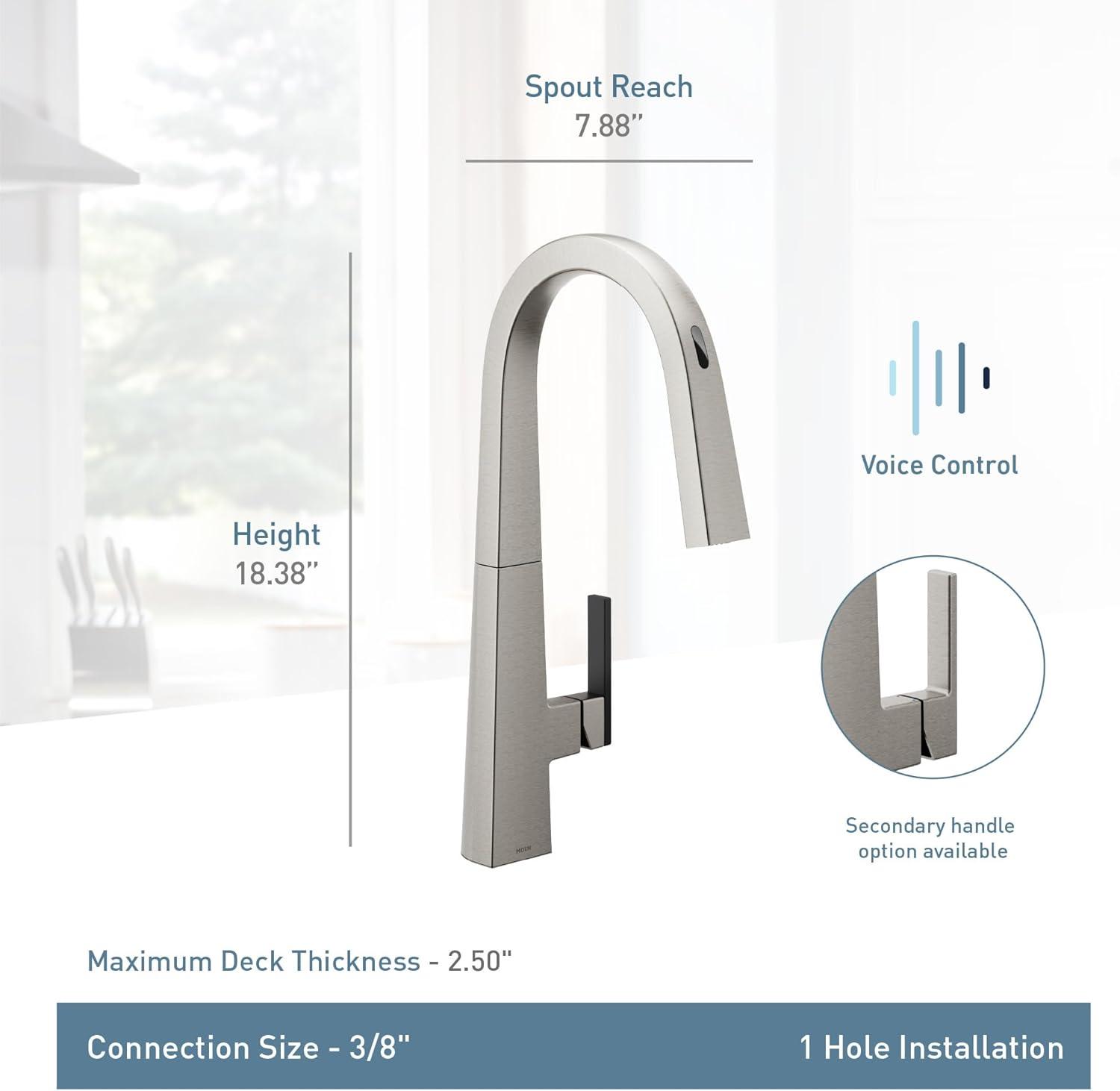 imageMoen S75005EVC Nio Smart Faucet Touchless Pull Down Sprayer Kitchen Faucet with Voice Control and Power Boost ChromeChrome