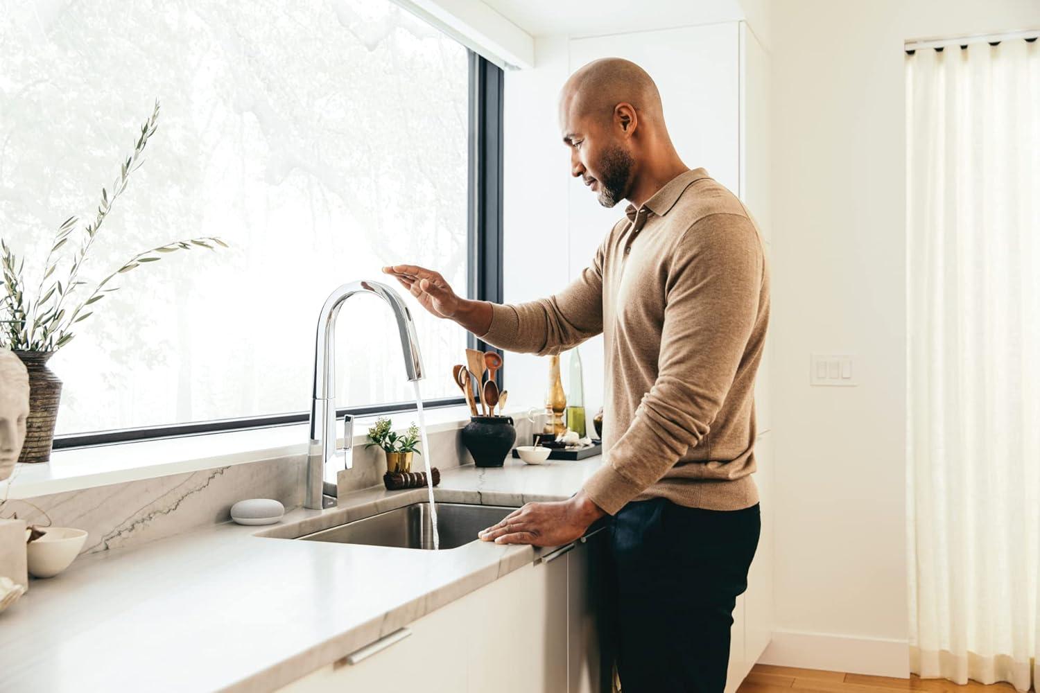 imageMoen S75005EVC Nio Smart Faucet Touchless Pull Down Sprayer Kitchen Faucet with Voice Control and Power Boost ChromeChrome