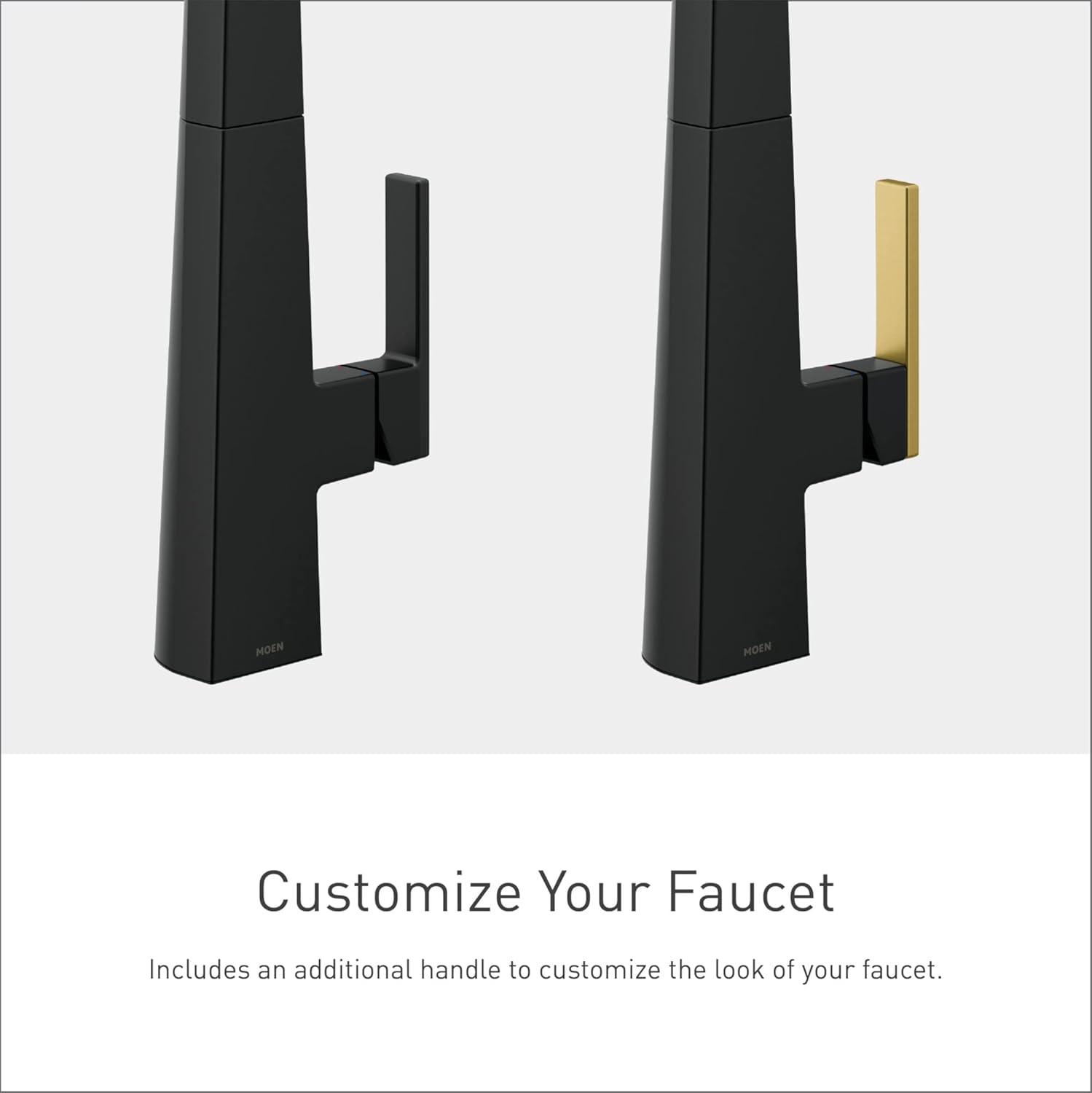 imageMoen S75005EVC Nio Smart Faucet Touchless Pull Down Sprayer Kitchen Faucet with Voice Control and Power Boost ChromeMatte Black