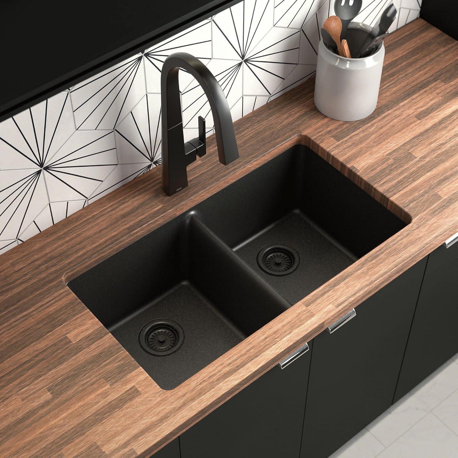 imageMoen S75005EVC Nio Smart Faucet Touchless Pull Down Sprayer Kitchen Faucet with Voice Control and Power Boost ChromeMatte Black