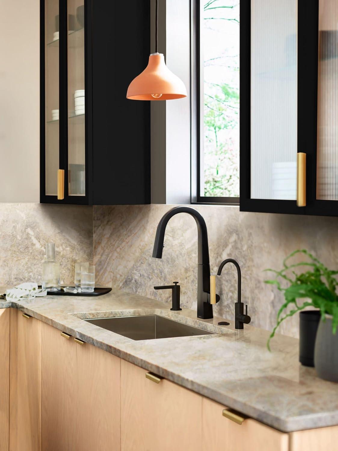 imageMoen S75005EVC Nio Smart Faucet Touchless Pull Down Sprayer Kitchen Faucet with Voice Control and Power Boost ChromeMatte Black