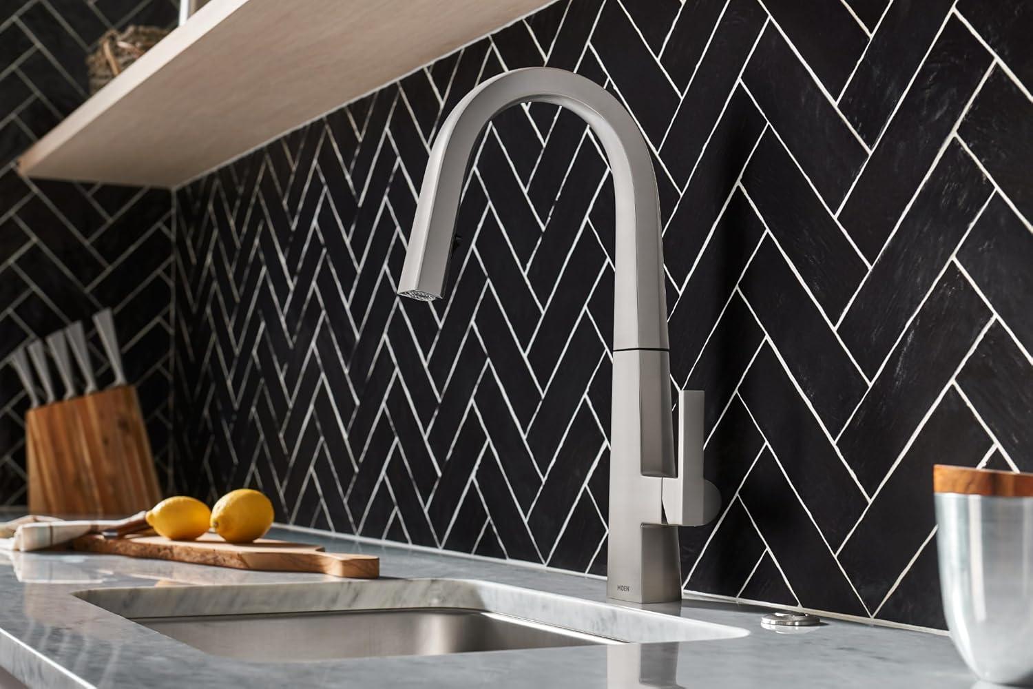 imageMoen S75005EVC Nio Smart Faucet Touchless Pull Down Sprayer Kitchen Faucet with Voice Control and Power Boost ChromeSpot Resist Stainless