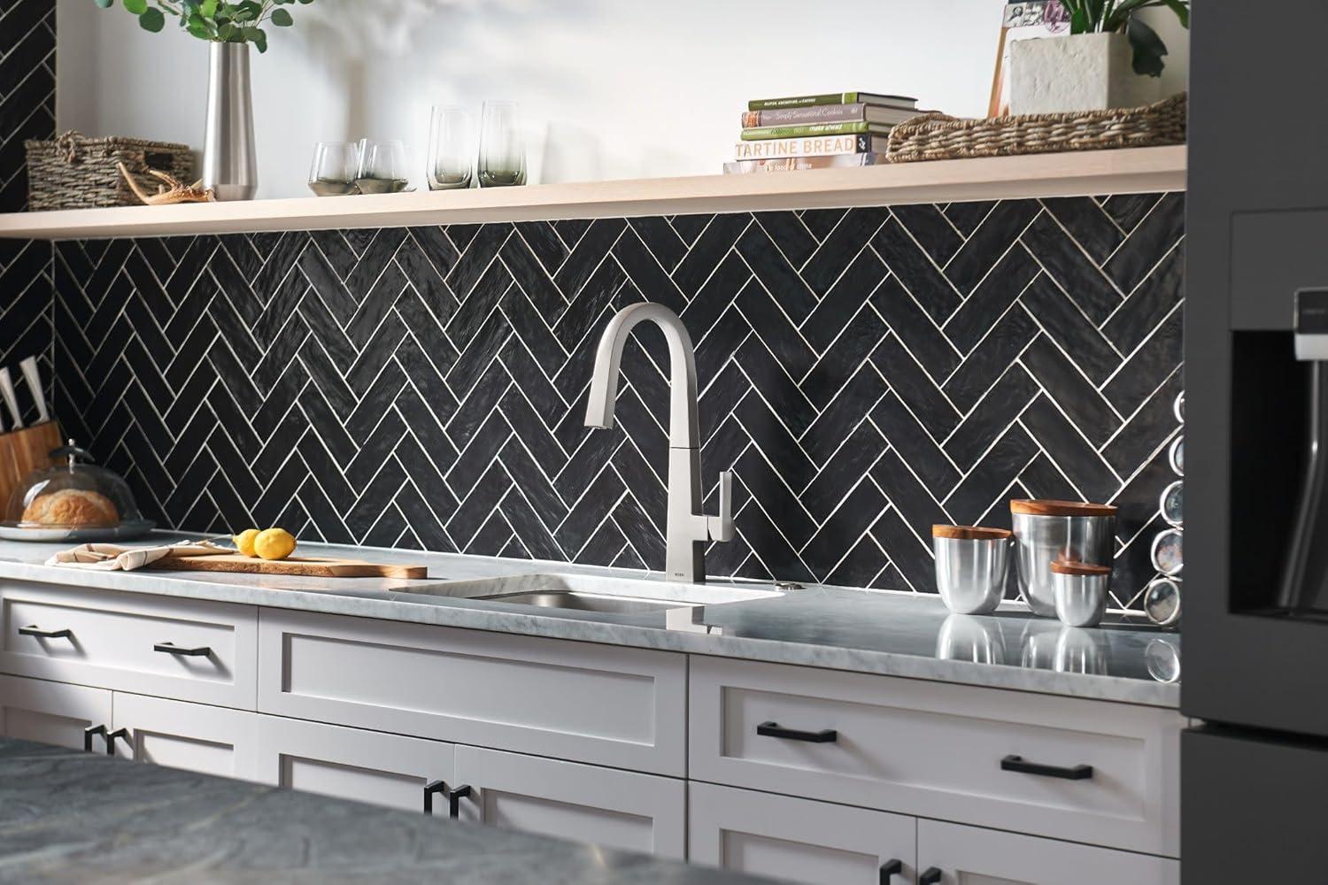 imageMoen S75005EVC Nio Smart Faucet Touchless Pull Down Sprayer Kitchen Faucet with Voice Control and Power Boost ChromeSpot Resist Stainless