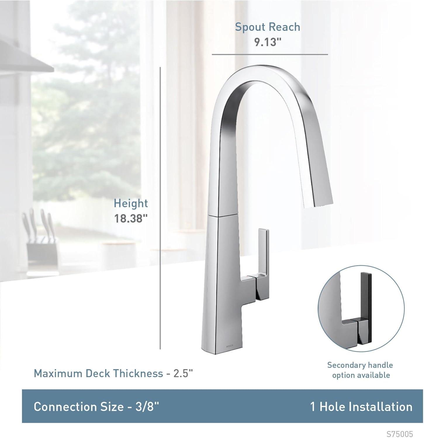 imageMoen S75005EVC Nio Smart Faucet Touchless Pull Down Sprayer Kitchen Faucet with Voice Control and Power Boost ChromeSpot Resist Stainless