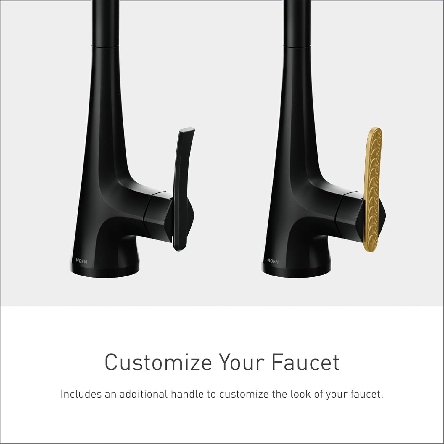 imageMoen Sinema Matte Black SingleHandle Touchless High Arc Pulldown Kitchen Faucet Spring Kitchen Sink Faucet with Pulldown Sprayer Head and Wave Motion Sensor S5235EWBL