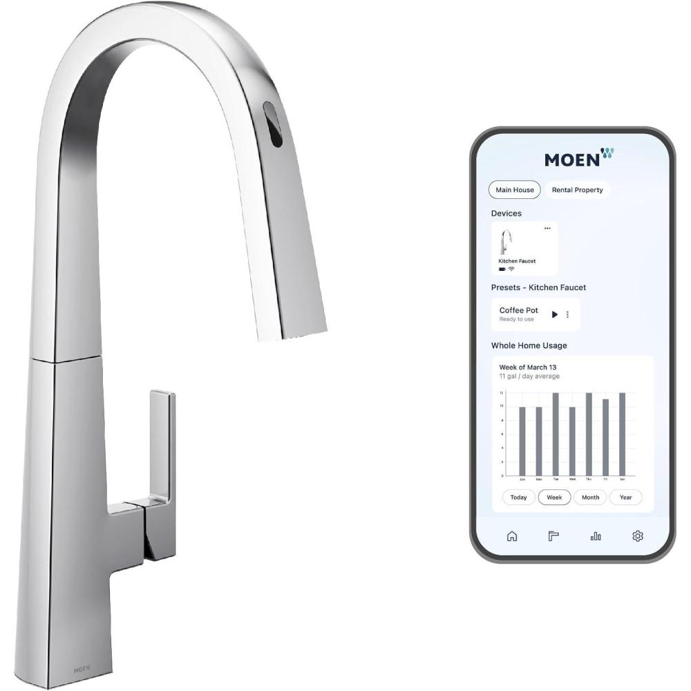 imageMoen S75005EVC Nio Smart Faucet Touchless Pull Down Sprayer Kitchen Faucet with Voice Control and Power Boost ChromeChrome