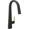 imageMoen S75005EVC Nio Smart Faucet Touchless Pull Down Sprayer Kitchen Faucet with Voice Control and Power Boost ChromeMatte Black