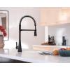 imageMoen Sinema Matte Black SingleHandle Touchless High Arc Pulldown Kitchen Faucet Spring Kitchen Sink Faucet with Pulldown Sprayer Head and Wave Motion Sensor S5235EWBL