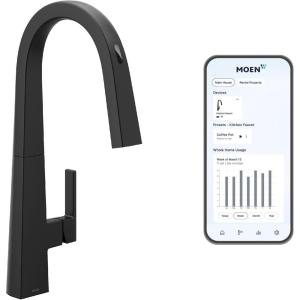 imageMoen S75005EVC Nio Smart Faucet Touchless Pull Down Sprayer Kitchen Faucet with Voice Control and Power Boost ChromeMatte Black