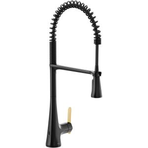 imageMoen Sinema Matte Black SingleHandle Touchless High Arc Pulldown Kitchen Faucet Spring Kitchen Sink Faucet with Pulldown Sprayer Head and Wave Motion Sensor S5235EWBL