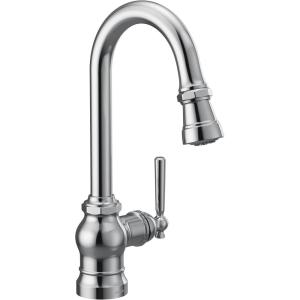 imageMoen S52003BL Paterson OneHandle Pulldown Bar Faucet with Power Clean Includes Interchangeable Handle Matte BlackChrome