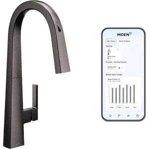 imageMoen Nio Black Stainless Smart Faucet Touchless Modern Kitchen Faucet with Pull Down Sprayer Voice Control and Power Boost OneHandle Easy Installation S75005EVBLS